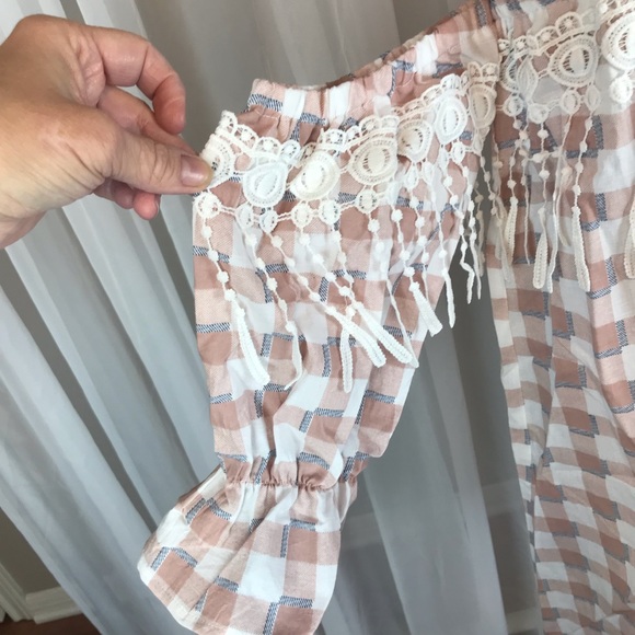 NWT Gingham Off Shoulder Boho Blouse Sz M - Picture 4 of 6